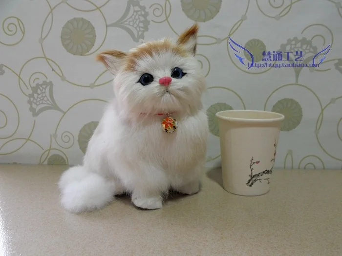 

about 16x12x17cm lovely bell cat,miaow sound cat animal model toy polyethylene&furs handicraft,props decoration gift d402