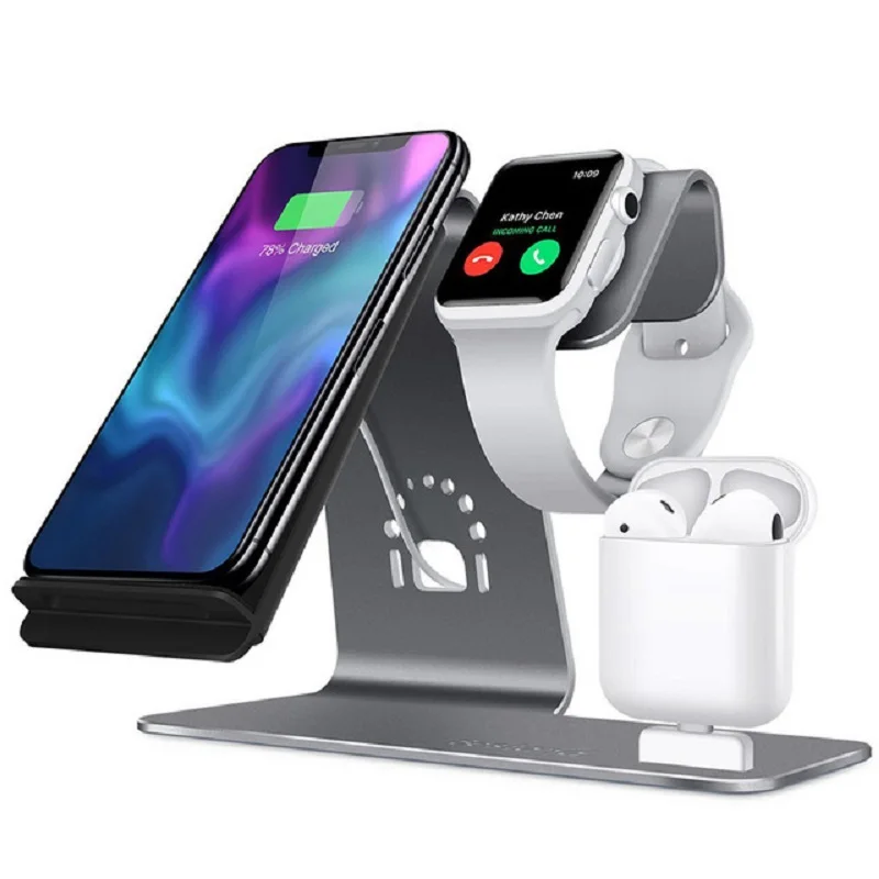 3 в 1 алюминиевая Беспроводная зарядка Подставка для Apple Watch AirPods зарядная станция