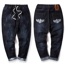Для мужчин джинсы зима шнурок прямые джинсы Для мужчин плюс Размеры M-6XL 7XL 8XL Повседневное Для мужчин длинные брюки Жан китайский стиль