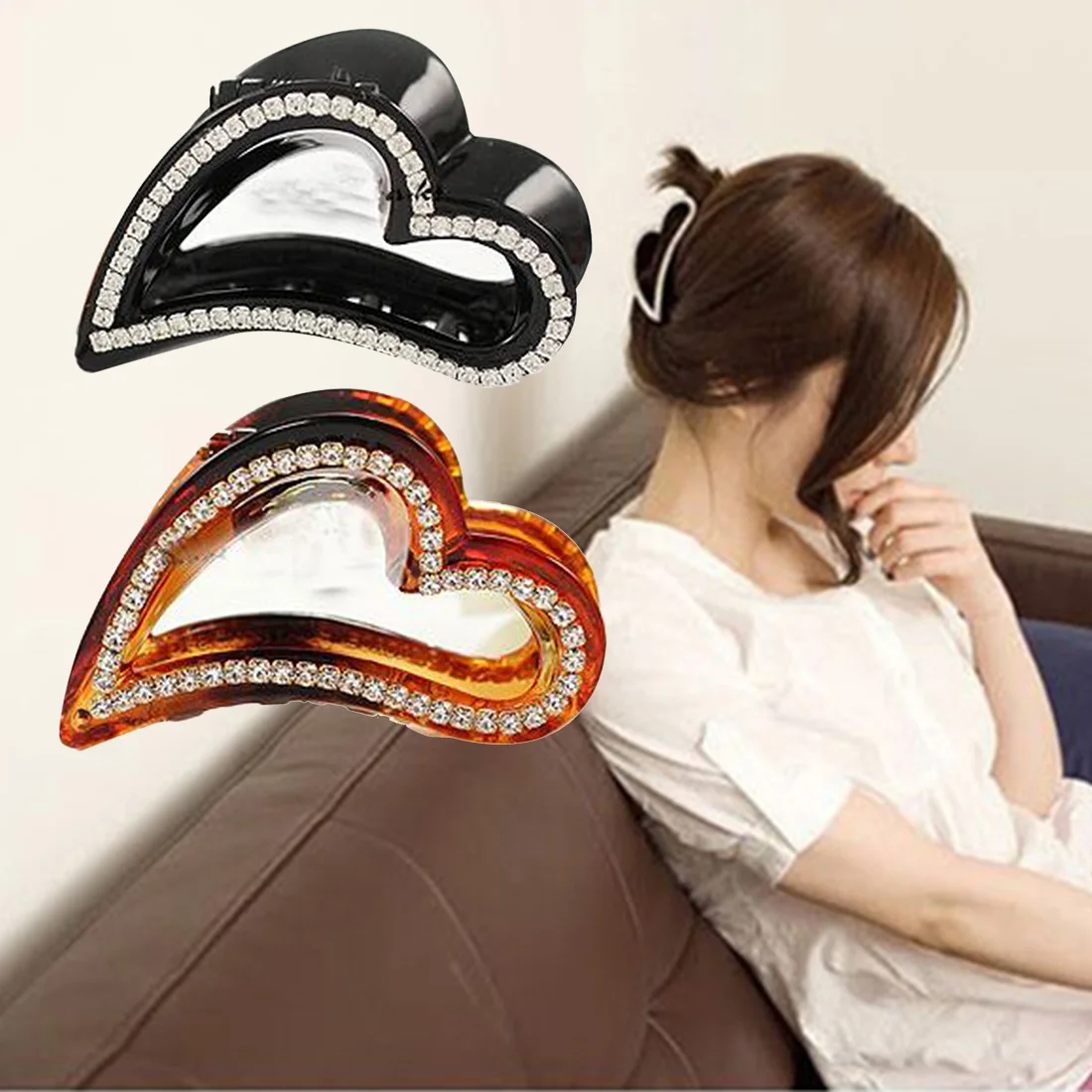 

Women Girls Heart Shape Black Crystal Rhinestone Claw Hair Clip Barrettes Hairpins Hairwear Clamp Hair Accessory