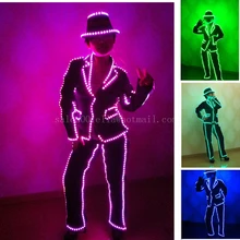 Bar Performance LED Luminous Sexy Clothes Nightclub Cosplay Costume Led MJ Style Suit Can change 7 Colors For Women Dance Wear