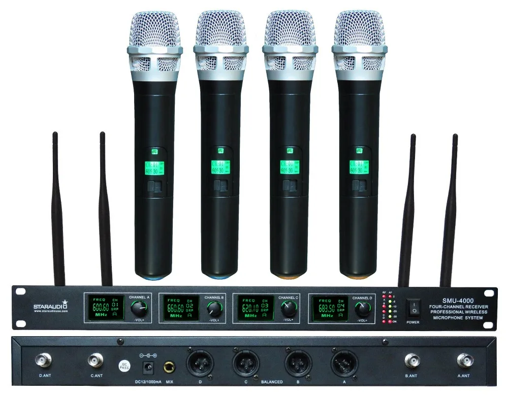 

STARAUDIO 4 Channel Wireless UHF Microphone System 4CH Handheld Church Mic For DJ Stage Club Bar Karaoke Wedding Party SMU-4000A