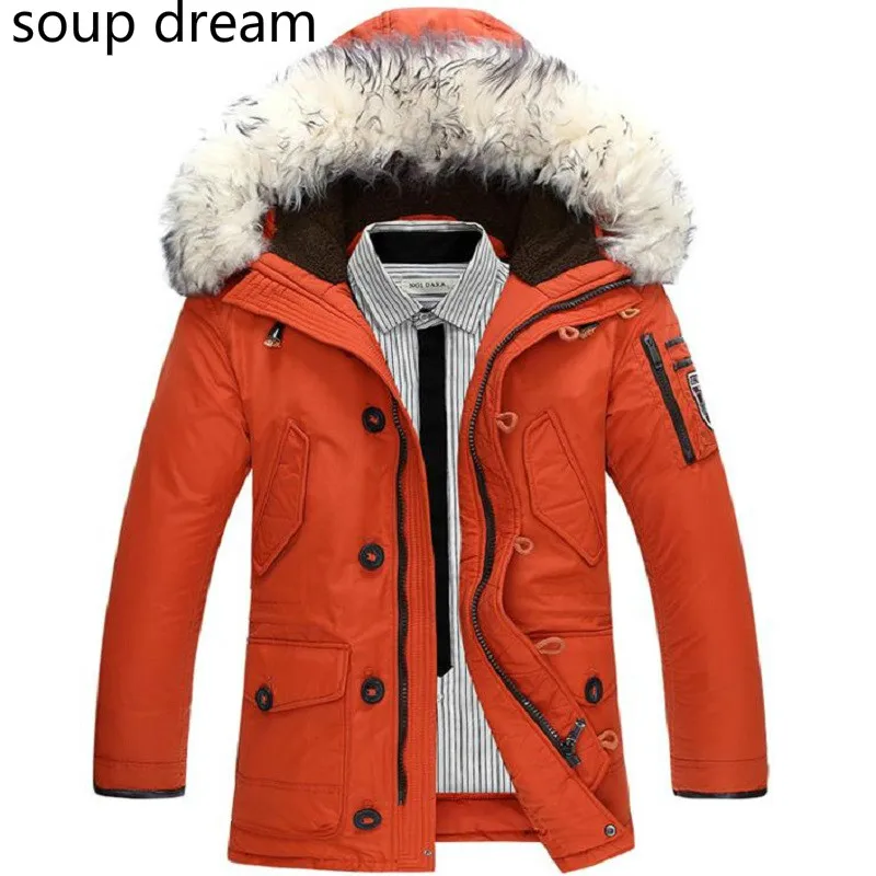 

Soup dream Men's Winter Jacket Mens Brand Plus Velvet Hooded Padded Male Casual Warm Fleece Fur Collar Parkas Cold Winter Coat