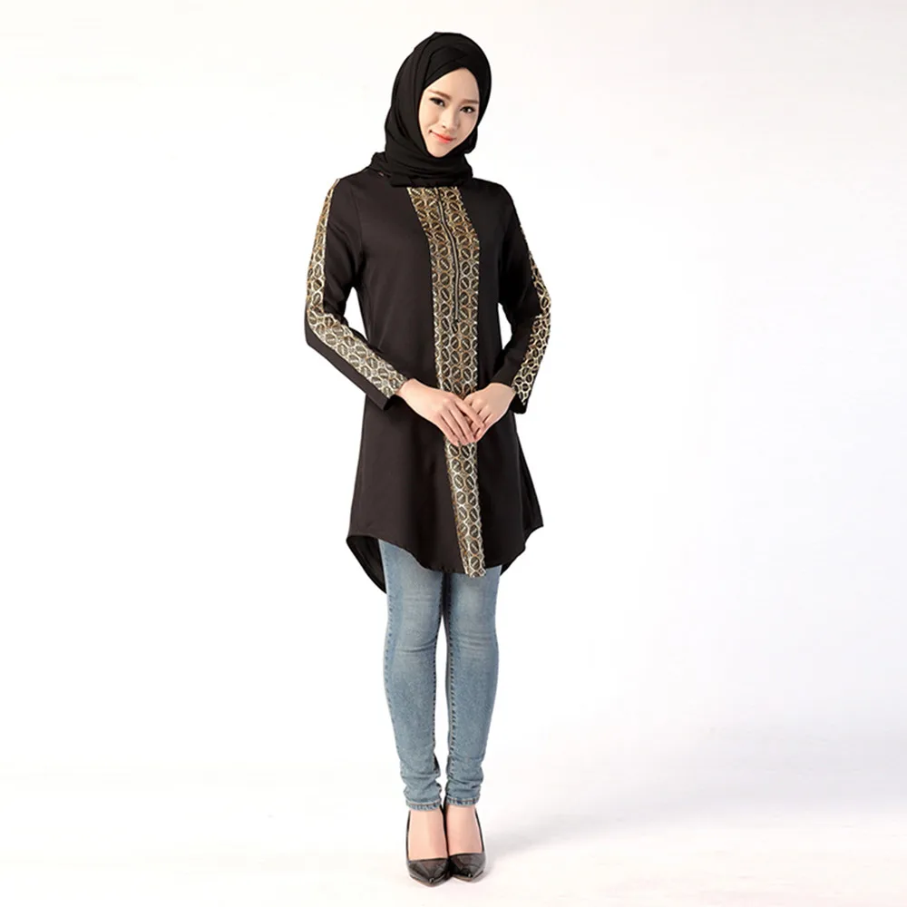 Мусульманская блузка Abayas с длинным рукавом мусульманская одежда для женщин