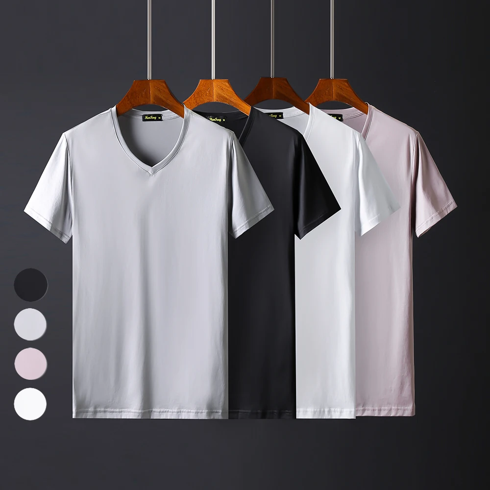 

Smooth luxury 100% mercerized cotton t shirt for men short sleeve tshirt mens simple Slim Fit Fashion 2019 basic shirt homme