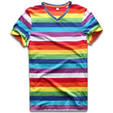 Striped T Shirts Rainbow Top Tees for Women V Neck T Shirts Woman Short Sleeve Top Colorful Stripes цена Striped T Shirts Rainbow Top Tees for Women V Neck T Shirts Woman Short Sleeve Top Colorful Stripes цены онлайн