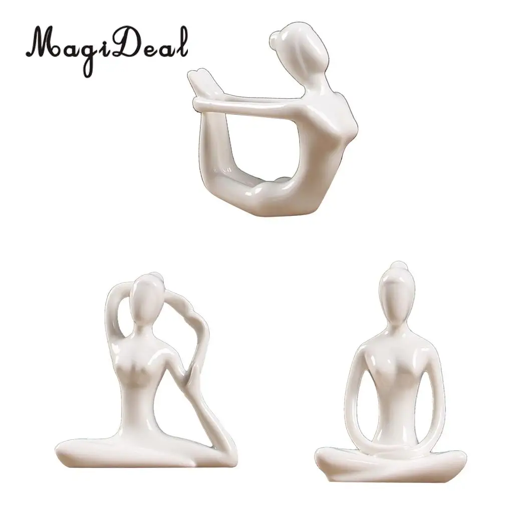 3x Ceramic Yoga Figure Ornament Statue Sculpture for Zen Garden Home Desktop Decoration	
