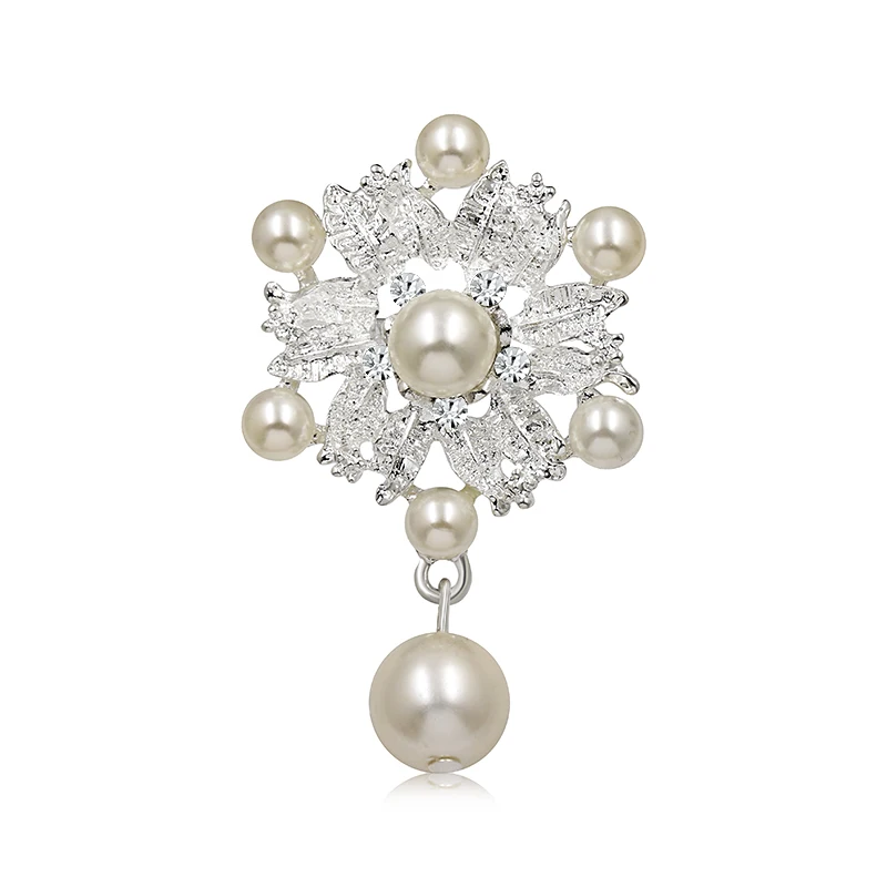 

baiduqiandu Elegant Imitation Beige Pearls Flower Rhinestones Crystal Women Wedding DIY Bouquet Brooch Pin Jewelry Accessories