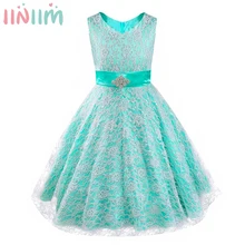Iiniim/подростков платье-пачка бальное платье с v-образным вырезом, платье принцессы с цветочным рисунком для девочек кружевное Стразы Vestidos прополка День рождения торжественное платье