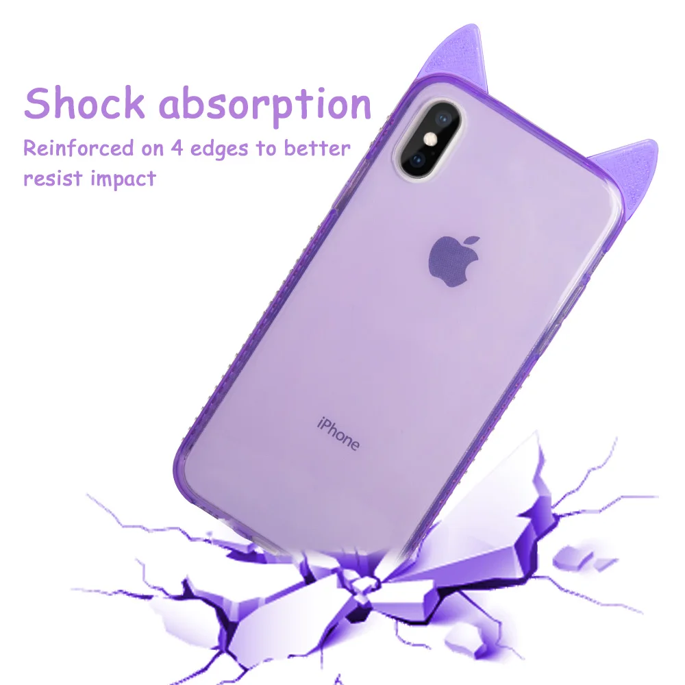 Чехол Ascromy для iPhone XS Max с милыми кошачьими ушками блестящий силиконовый
