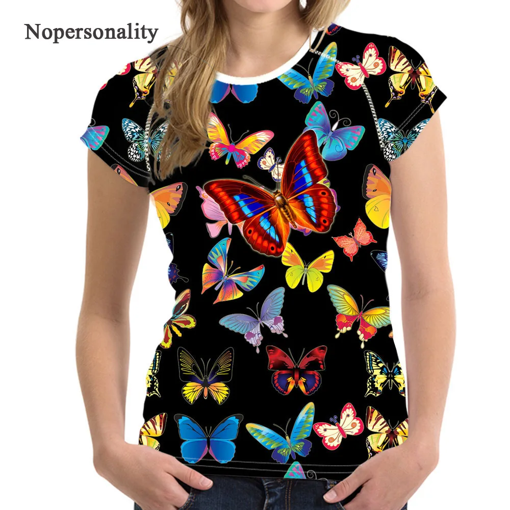 

Nopersonlaity Beautiful Butterfly Women T Shirt Summer Women Short Sleeve O-neck Clothing Casual Female Tops Tees T-shirt