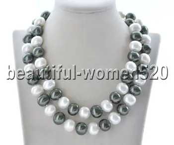 

Z8790 15mm Egg Black White SOUTH SEA SHELL PEARL NECKLACE 32inch