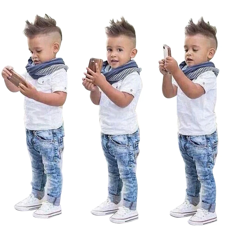

Fashion Summer Boys Clothing Sets Brand T-shirt + Jeans + Scarf 3pcs Sets Boys Clothing Costume For 1-7 Years Kids Clothes