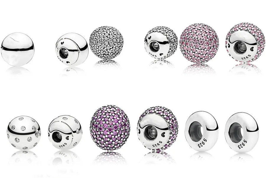 

2018 New Authentic 925 Sterling Silver Open Bangle Zircon Pave end Caps Charm Fit European pandora bracelet Bead DIY jewellery