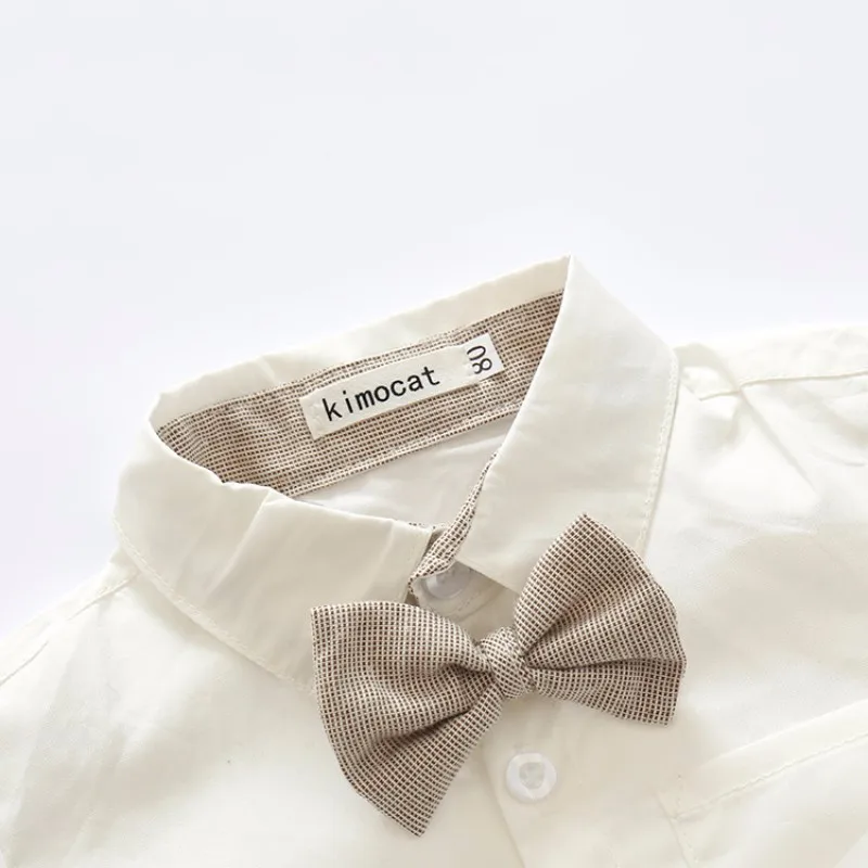 Летняя футболка с короткими рукавами для новорожденных мальчиков, топы+ комбинезон, комплект из 3 предметов в джентльменском стиле