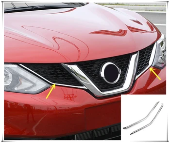 

For Nissan Qashqai J11 2014 2015 2016 ABS Chrome Front Center Grille Grill Decoration Strips Cover Trim 2pcs Car Styling
