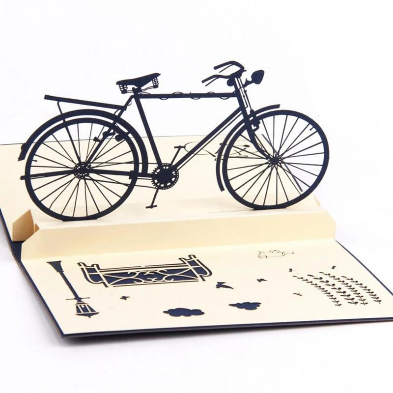 

3pcs/lot Paper 3D Retro Cycling Card Children Gifts Handmade Greeting Cards Postcard Birthday Blessing Cards with Envelope