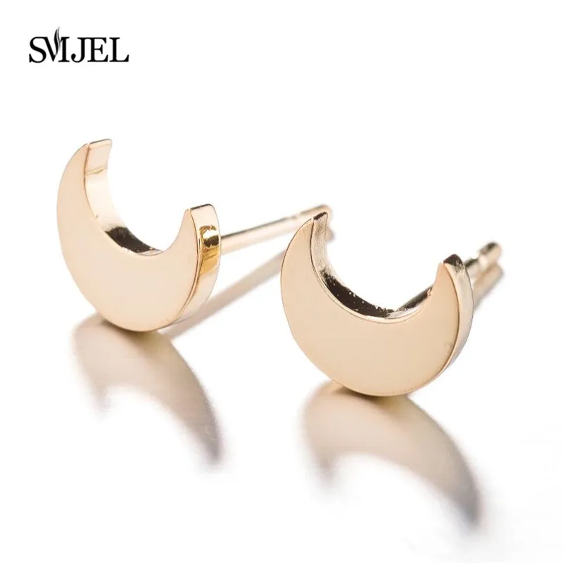 Золотые серьги гвоздики SMJEL в виде Луны из нержавеющей стали для женщин и девушек