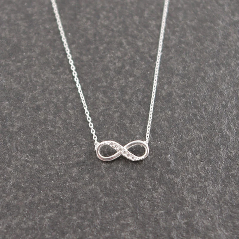 

10pcs/Lot Of Classic Infinity Symbol Rhinestone Pendant Necklace Silver Gold-color Chain Free Shipping Wholesale