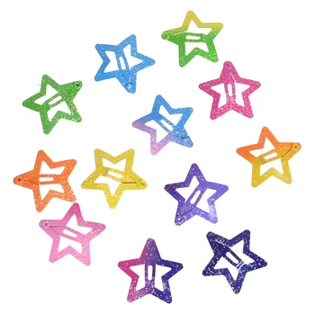 

12 Pcs/set star butterfly shape hair snap clips 2.5 cm glitter pentagram metal hair clips cute bling bling hairpins