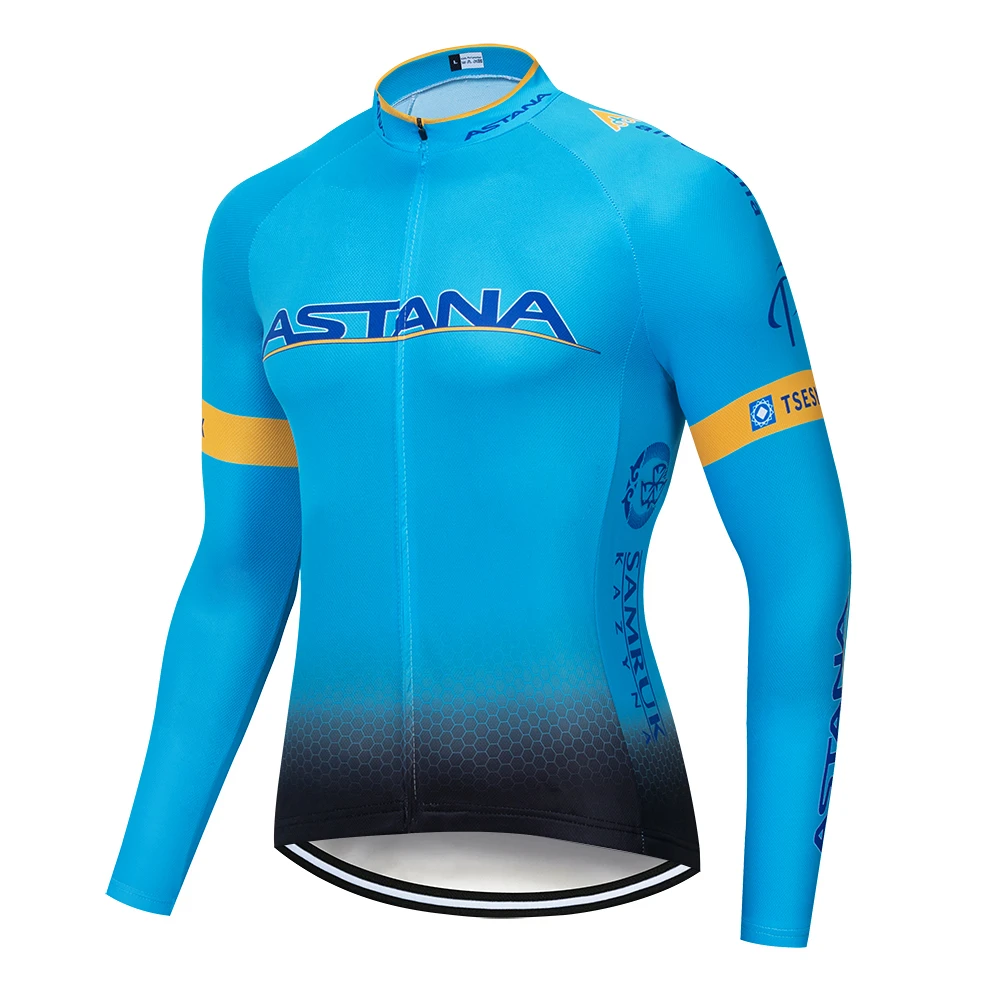 Весна Осень 2018 Pro team astana длинный рукав Велоспорт Джерси Ropa Ciclismo дышащая гоночная