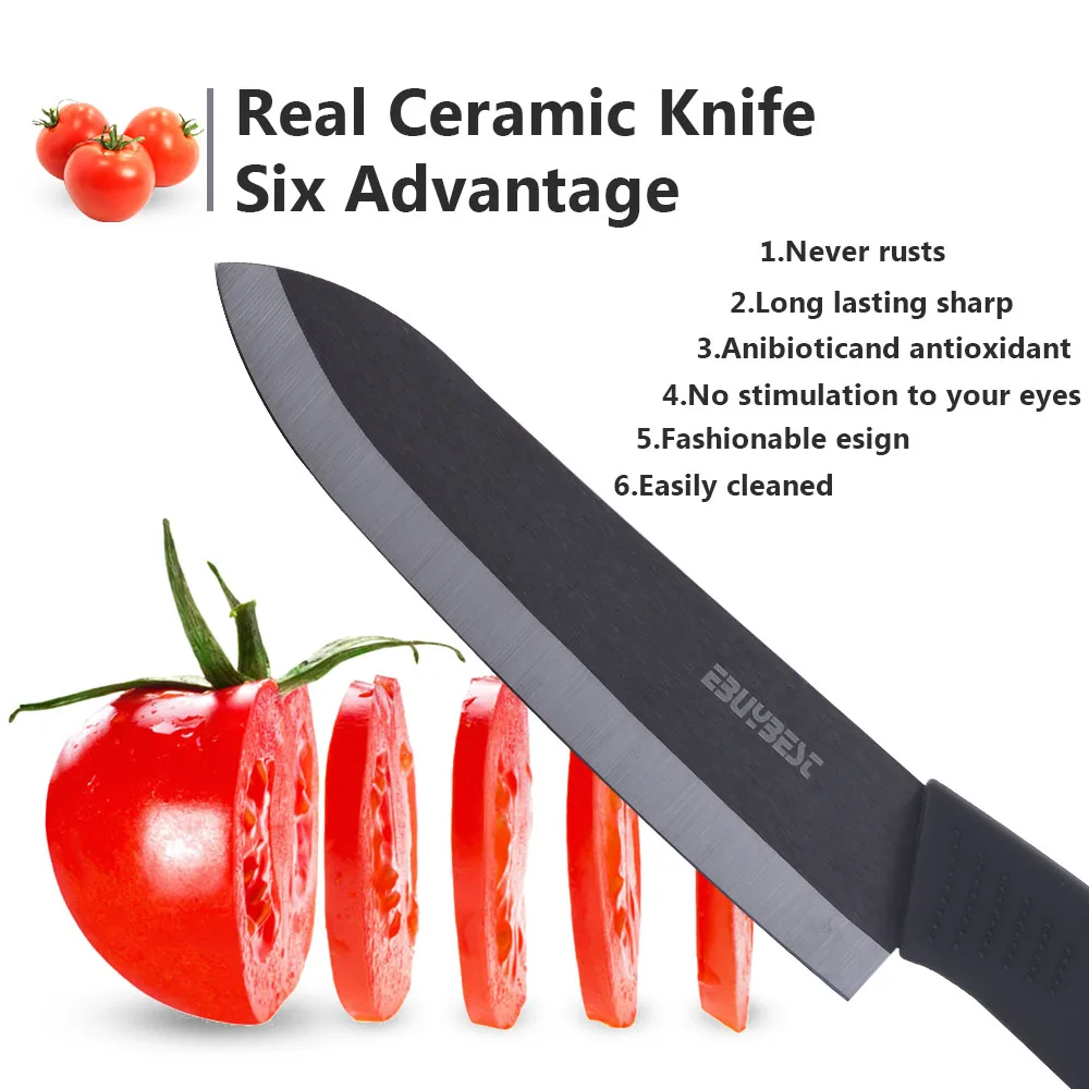 Кухонные ножи керамический нож " 4" " 6" дюймов белое лезвие, поварской нож набор+ Овощечистка керамическая красная ручка набор из пяти предметов