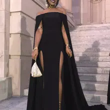 Eillyrosion, сексуальные платья для выпускного вечера, черное, для девушек, с разрезом по бокам, облегающее, с открытыми плечами, с рукавами, шикарное, вечернее платье, vestidos largos