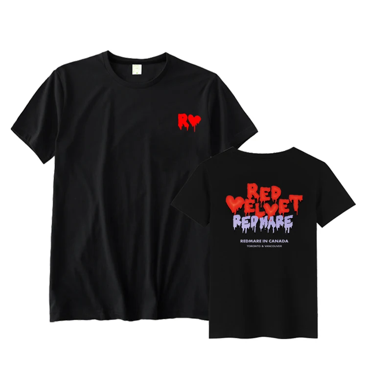 Летняя стильная красная бархатная футболка с принтом «Красная кобыла» с круглым вырезом и короткими рукавами модная свободная футболка унисекс в стиле k-pop - Цвет: 1