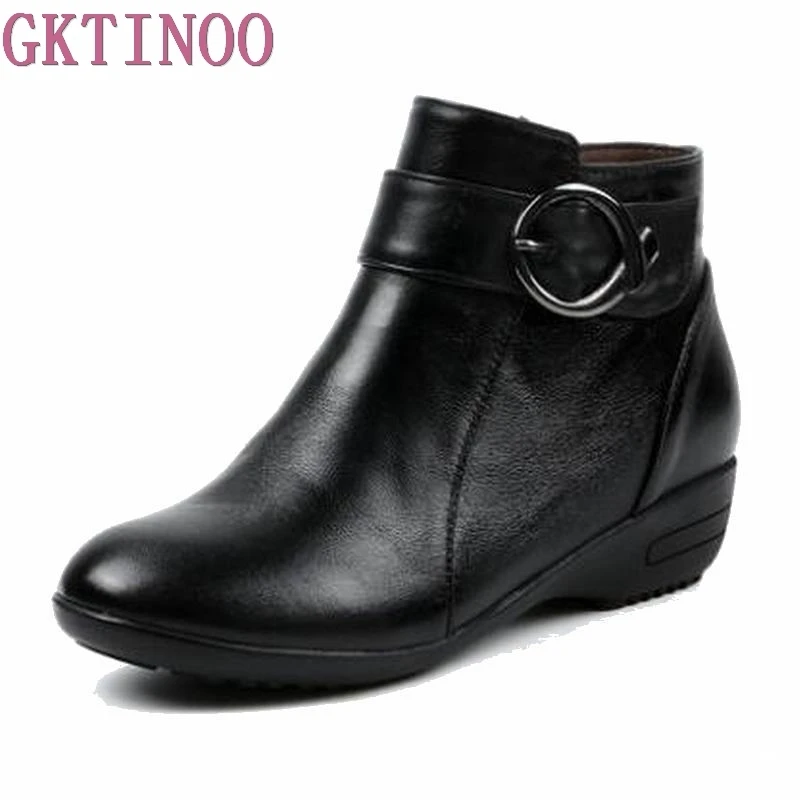 

2018 Winter Women Shoes Woman Genuine Leather Flat Ankle Boots Warm Snow Boots Women Boots HY237