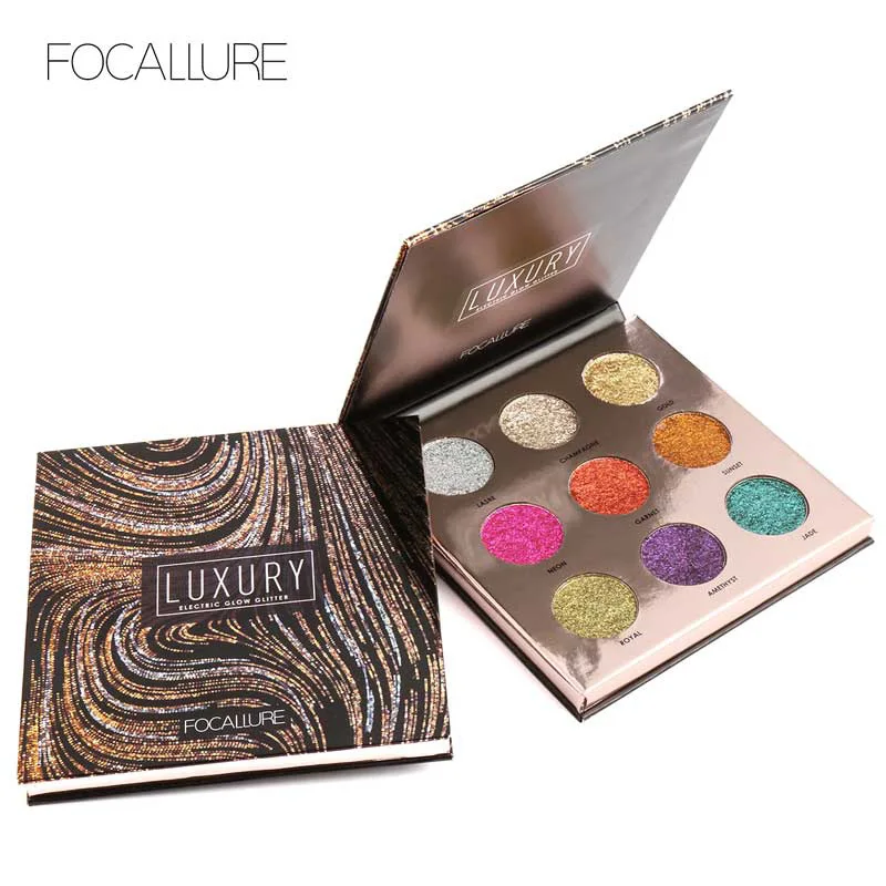 FOCALLURE Professional Eyeshadow Palette 9 Colors Makeup Eye Shadow Bright Glitters Makeup Lips Face Glitter Palette