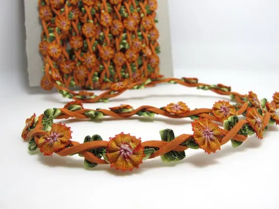 

Braided Niva Rococo Trim with Faux Suede Leather|Braided Twine|Twisted Cord|Headband Trim|Vine Trim|Floral Decorative Ribbon