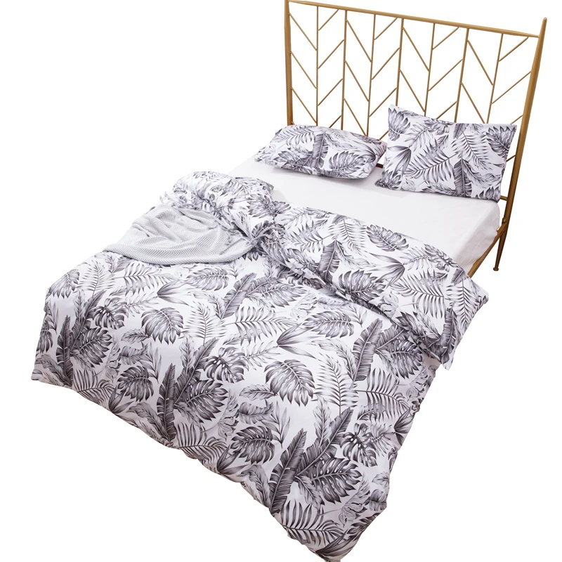 

MECEROCK New Coming 1/2/3pcs Gray Duvet Cover and Pillowcases Set Soft 100% Polyester Plant Pattern Queen/king Size Bedding Set