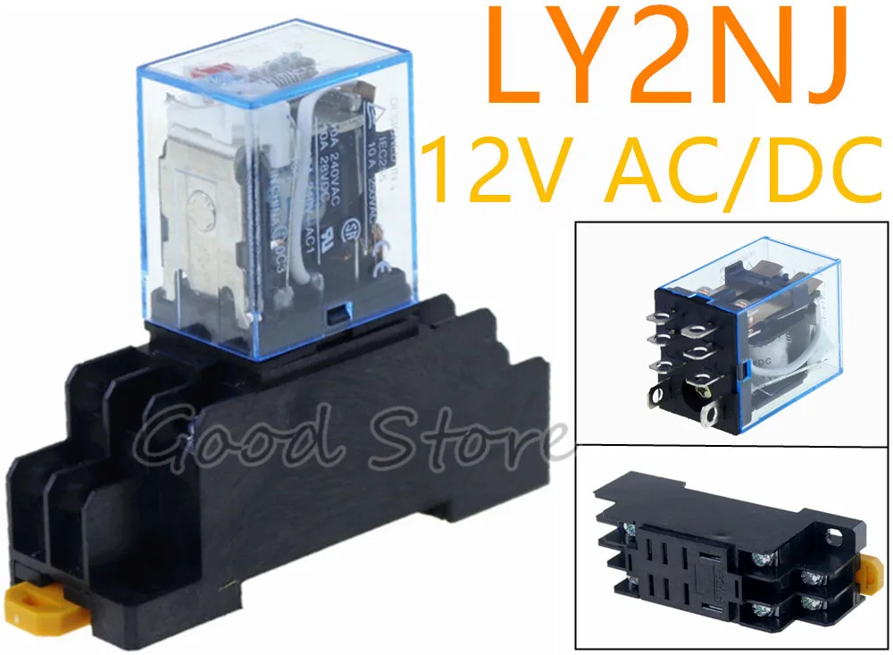 12V DC Coil Power Relay LY2NJ DPDT 8 Pin HH62P JQX-13F With Socket Base Tn ML