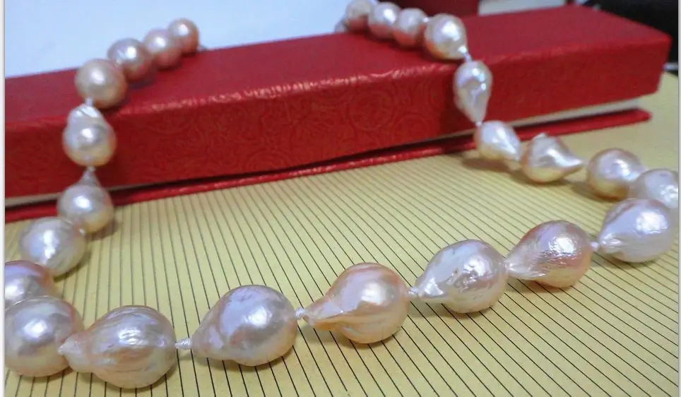 

Jewelr 004919 11-14MM NATURAL SOUTH SEA GENUINE GOLDEN PINK NUCLEAR PEARL NECKLACE