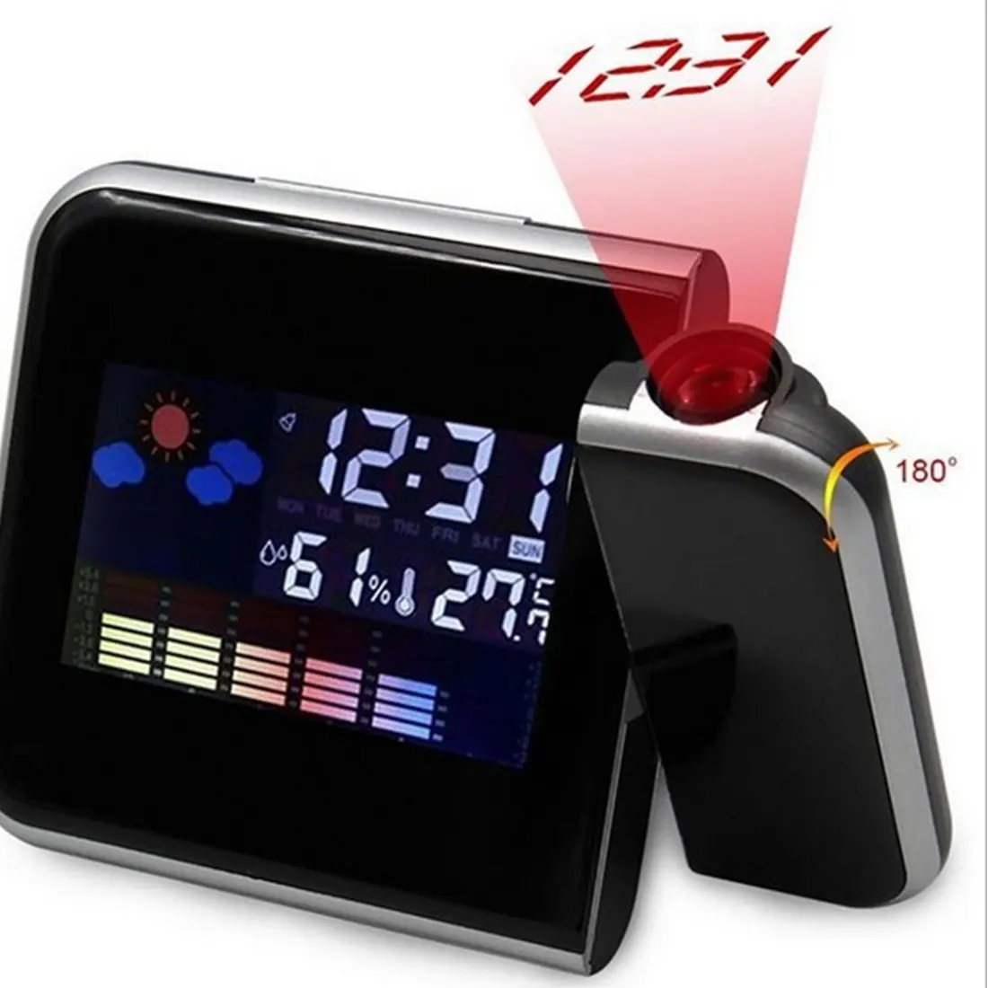 Multi-function Weather Calendar Time Watch Desktop Clock Digital Alarm Clock with Projector Color Screen Time Projection Clock
