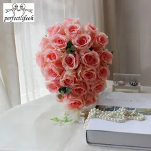 New Bridesmaids Champagne Pink Waterfall Wedding Bridal Bouquet Romantic Wedding Bouquet Flower Bride Wedding Accessories