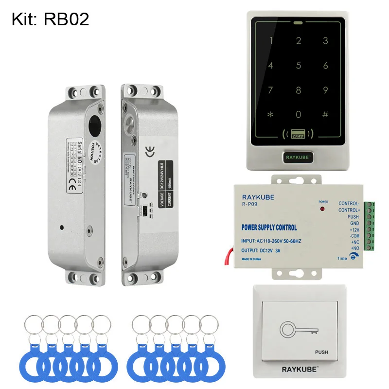 RAYKUBE RFID система контроля доступа двери DIY комплект с Электронный магнитный замок 12 В 3A блок питания сенсорная клавиатура доступа - Цвет: RB02