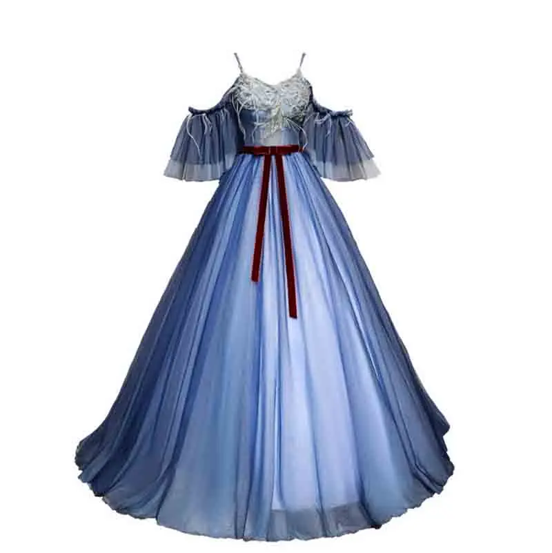 Large Size 5XL Luxury Muslim Blue Flare-Sleeve Evening Party Dress Formal Dress Ball Gown For Lady Plus Size 4XL 6XL 3XL