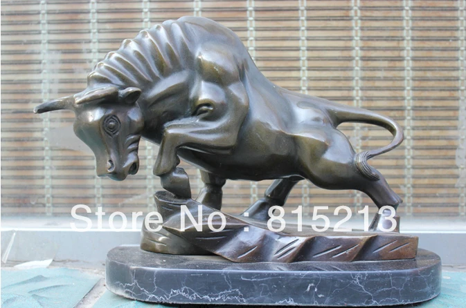 

bi00635 Signed Exquisite Marble Base Bronze Statue Bullfighting Bull Ox Art Sculpture