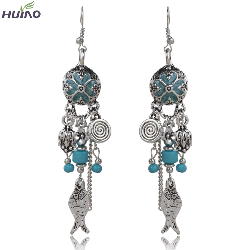 Синие и серые серьги подвески с изображением рыбок цветов|tassel dangle earring|dangle