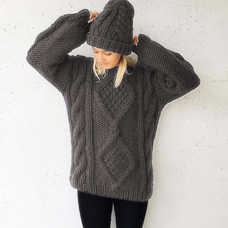 Зимний женский шерстяной свитер, чисто ручная вязка, женский теплый длинный стильный свитер, куртка, Модный высококачественный Женский Wi