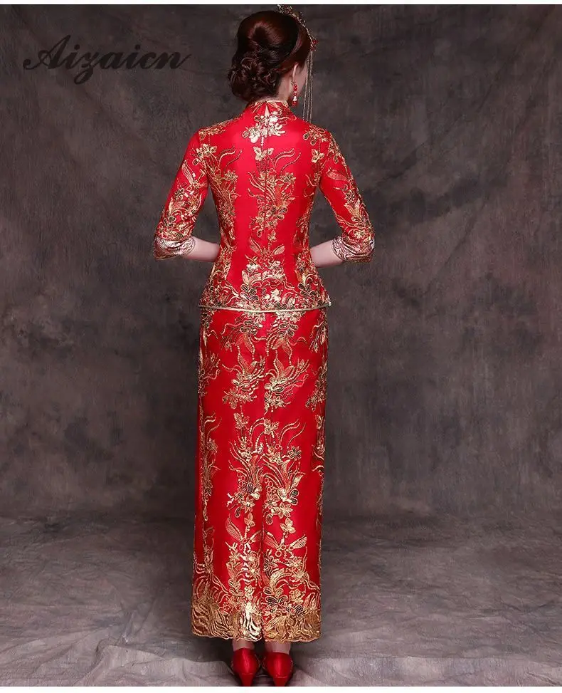 De boda de verano de 2019 Cheongsam vestidos de novia Китай estilo tradicional bordado largo Qipao las mujeres vestido Винтаж