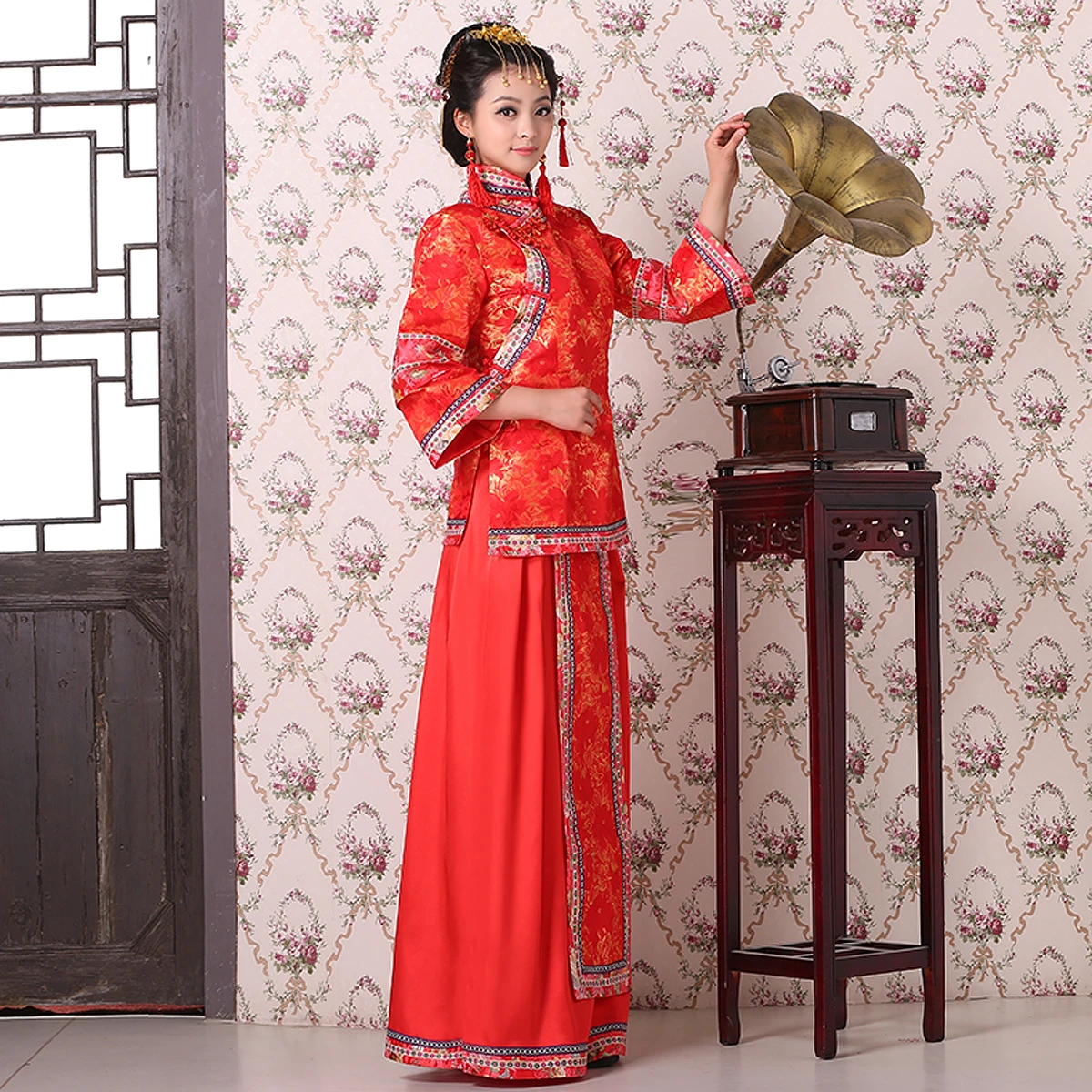 Женское традиционное платье невесты в китайском стиле, костюм династии Цин, платье для косплея, один комплект, топ + платье