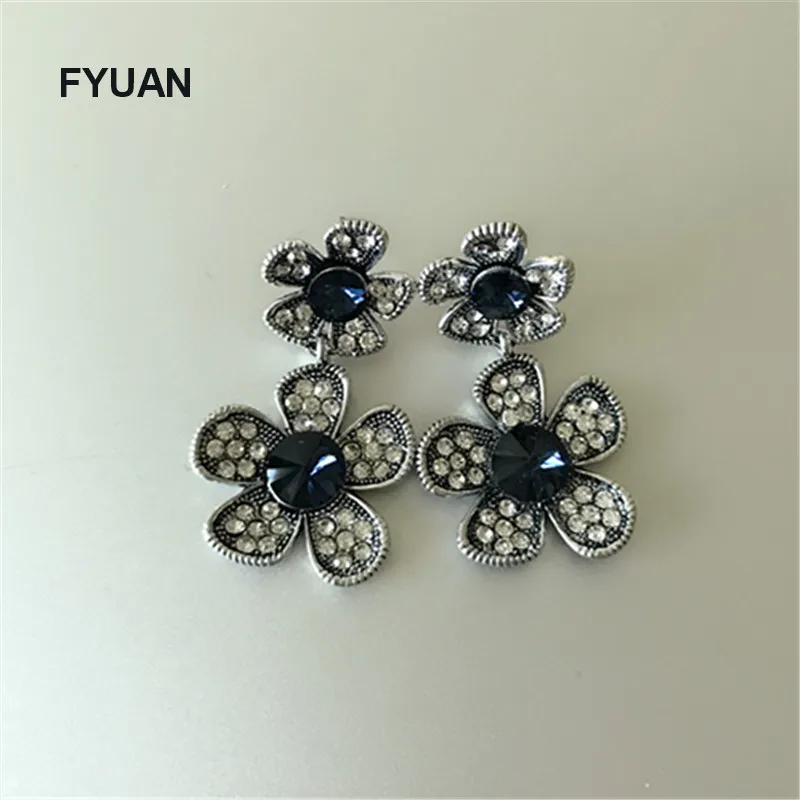 Винтажные серьги подвески с кристаллами и цветами из натурального камня|earrings