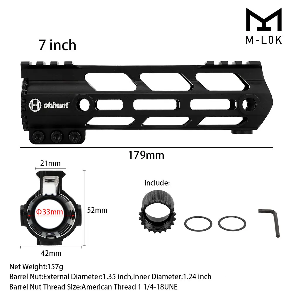 " 9" 1" 12" 13," 15" 1" AR15 свободном M-LOK ствольная накладка Пикатинни рельсы тонкий Защита для рук для охоты прицела W/гайка - Цвет: HSP01-7cun