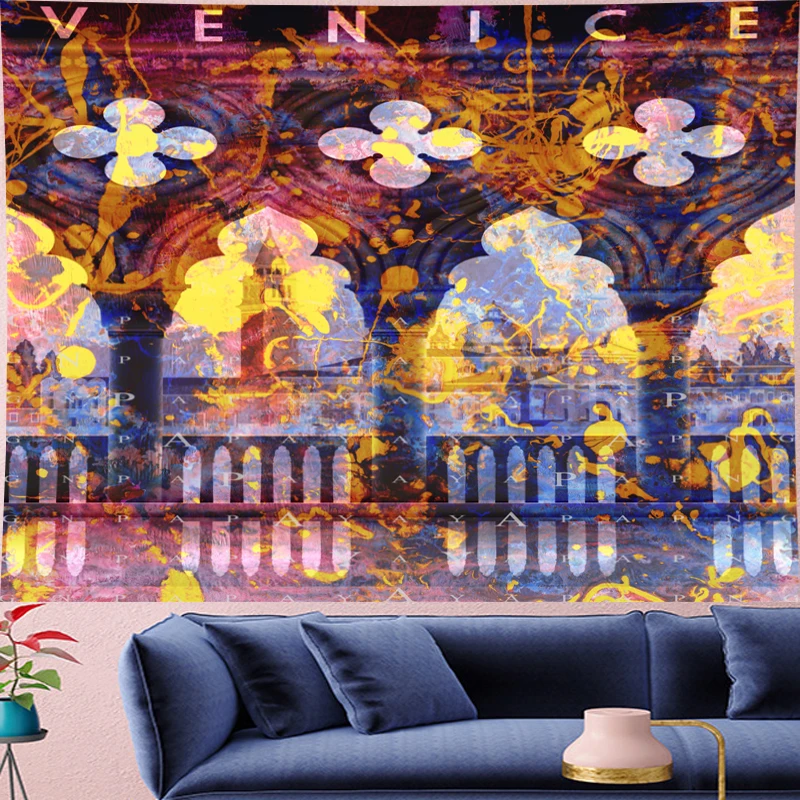 

Psychedelic VENICE Mandala Tapestry Vintage Pattern Retro poster building Wall Hanging Bohemian Home Decor Art Wall carptet new