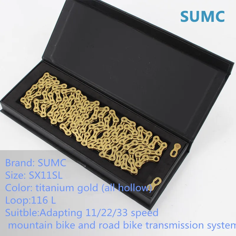 Sumc 116L Gold Bike Kette X8 X9 X10 X10sl X11SL Super Licht Fur 8 9 10 11 speed MTB/strabe Fahrrad Kompatibel - Цвет: SX11SL titanium gold