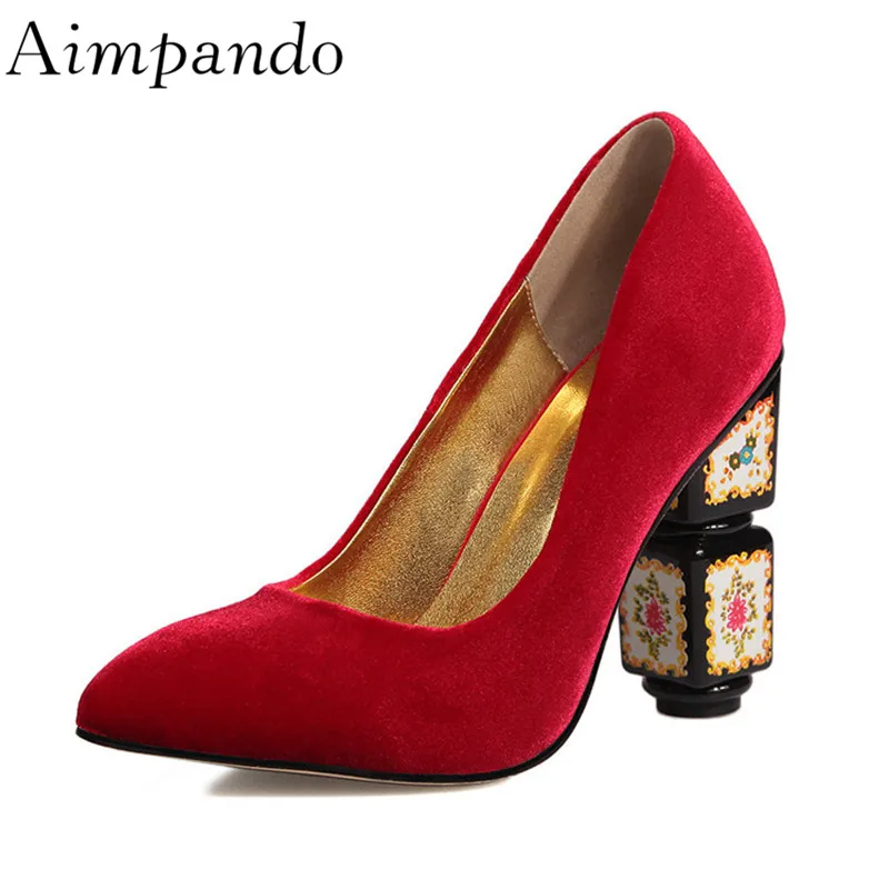 

Luxury Velvet Mary Janes Retro Novelty Square Heel Sexy Pointy Toes Shallow Slim Ethnic Trend High Heel Pumps