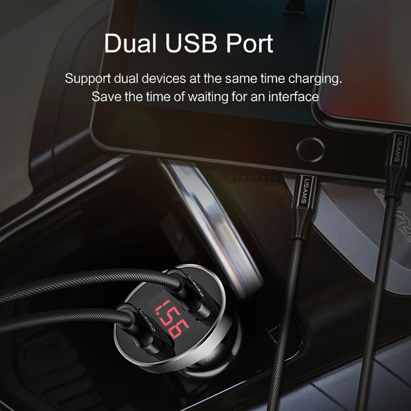 USAMS универсальное двойной зарядное устройство USB с светодиодный дисплеем 2.1A/5 V