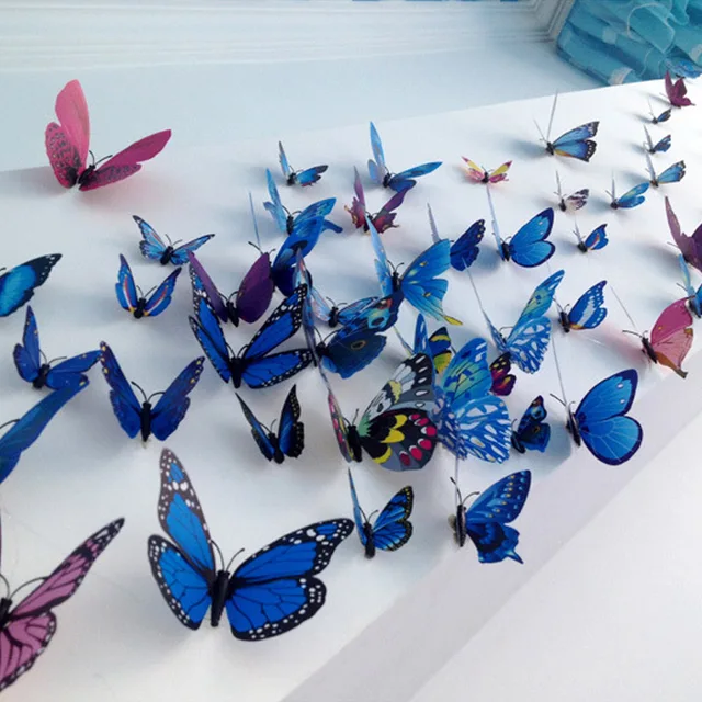 12pcs PVC 3D DIY Butterfly Decal Magnetic Sticking Feather Mandala Painting Stencils For Wall Large In Wall Stickes Home Decor